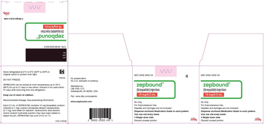 PACKAGE LABEL - Zepbound, 15 mg/0.5 mL, 4 count Single-dose Vials

