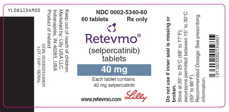 PACKAGE LABEL –  Retevmo 40mg Tablets - 60 Count Bottle