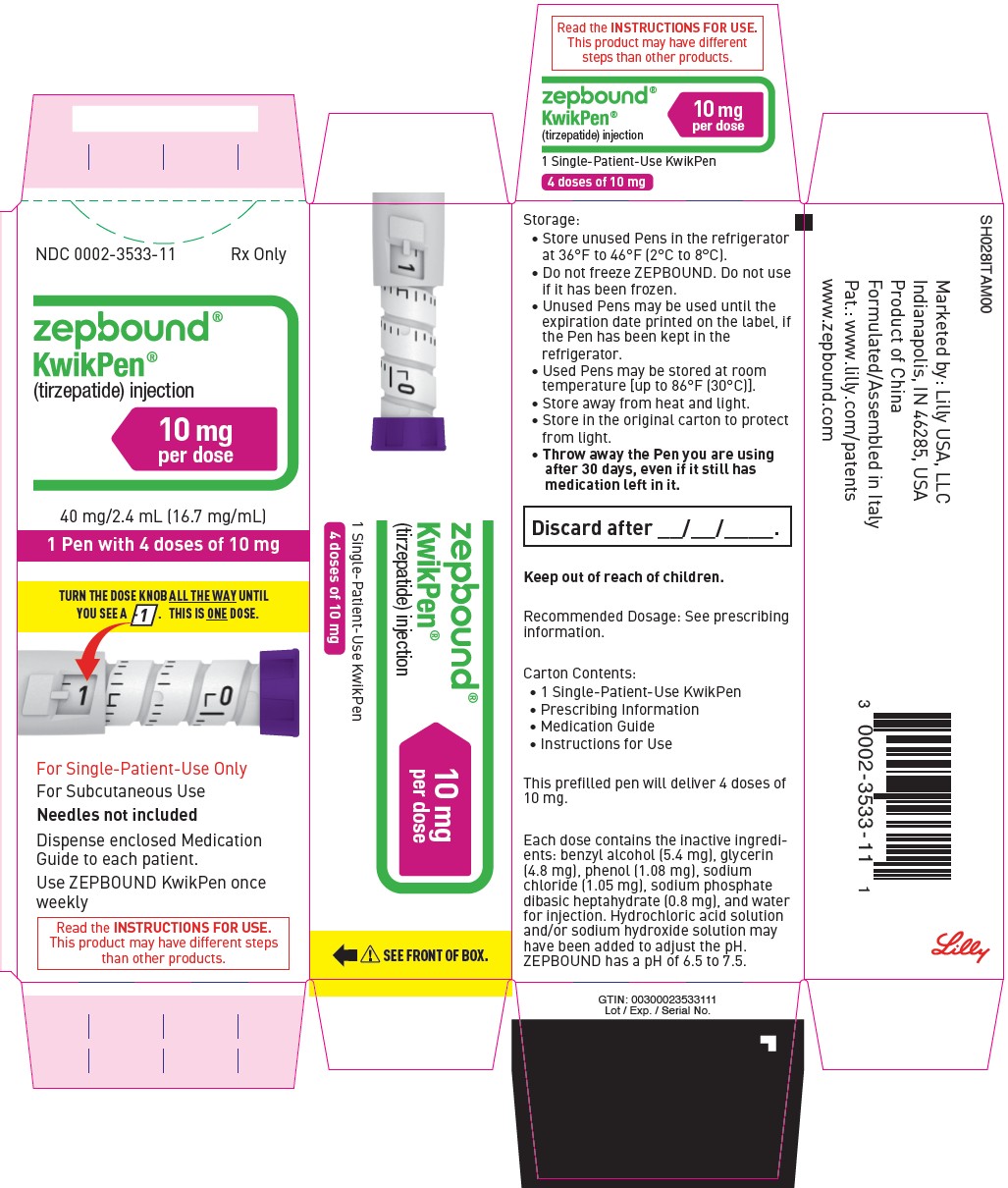PACKAGE LABEL – ZEPBOUND KwikPen – 10 mg per dose (40 mg/2.4 mL [16.7 mg/mL])
