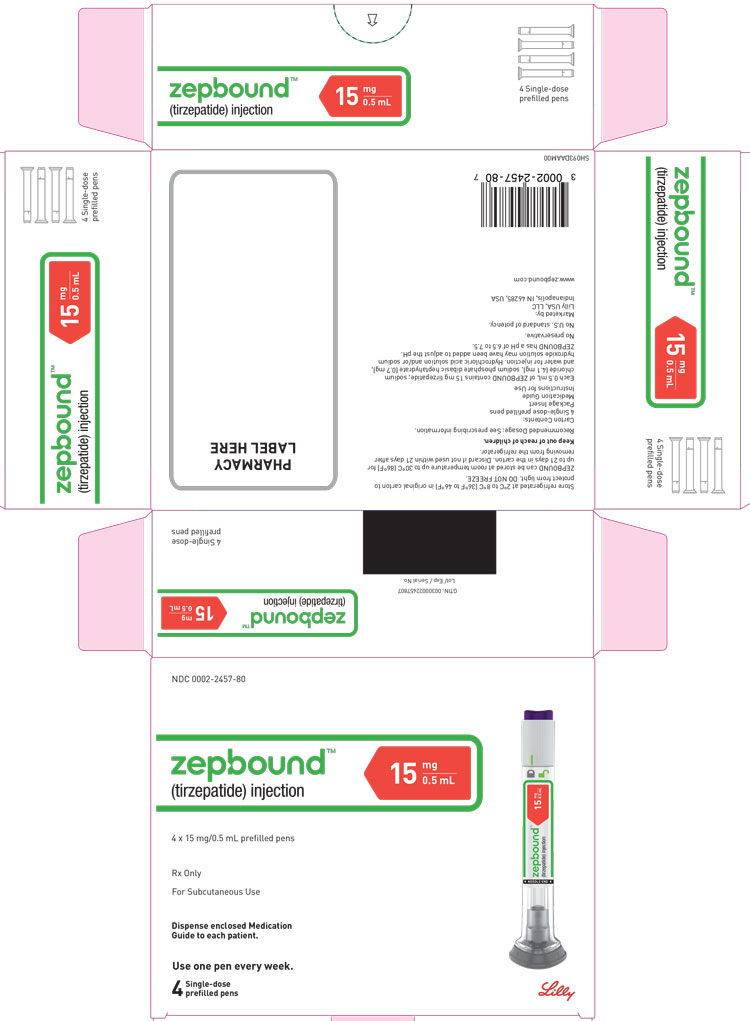 PACKAGE LABEL - Zepbound™, 15 mg/0.5 mL, Carton, 4 Single-Dose Pens
