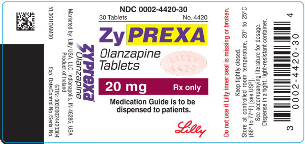 PACKAGE LABEL - ZYPREXA 20 mg tablet, bottle of 30, trade

